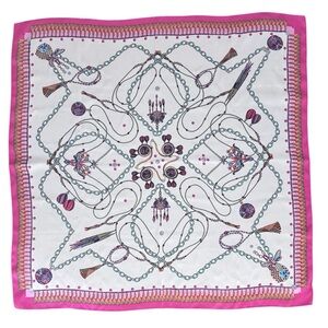 Silk Print Scarf with Pink Border
